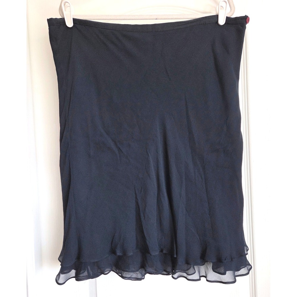 Sunny Choi 24K Navy 100% Silk Tier Ruffle Lettuce Hem Skirt Sz 16W Luxury
